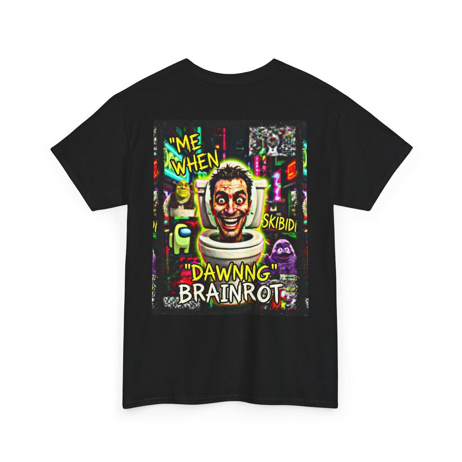 Dawning Brainrot graphic Tee | Retro Neon Horror Illustration M