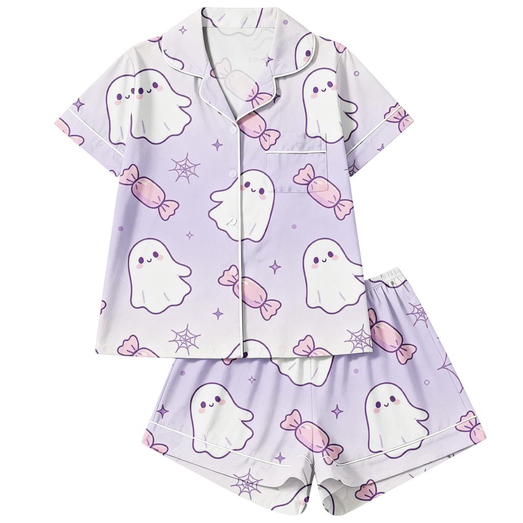 Women's Pajama Set 2-Piece Button Down Short Sleeve Shirt and Shorts Soft Loungewear for Holiday Relaxation