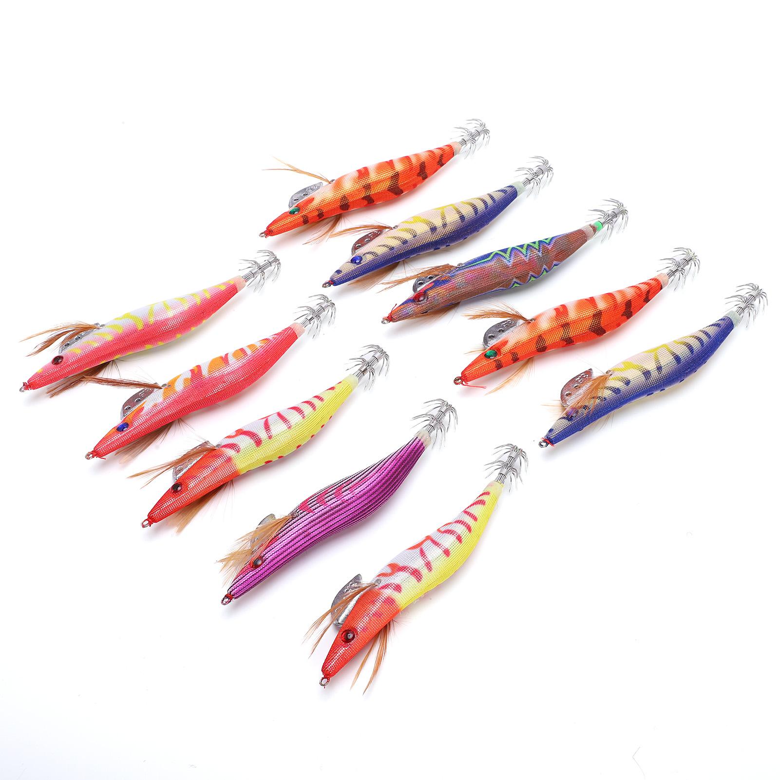 

10 шт. жесткая приманка для ловли кальмаров, рыболовная приманка, осьминог, деревянная креветка, каракатица, крючок, оснастка с сумкой