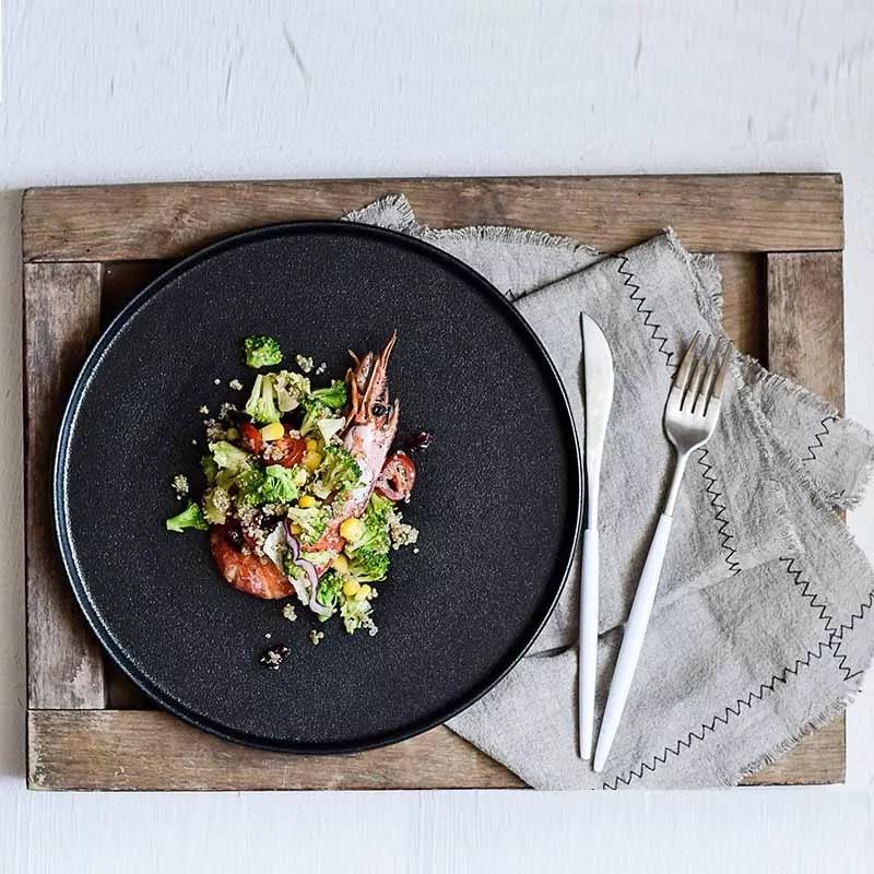 Japanese Creative Quicksand Plate Steak Plate Fruit Plate Western Restaurant Pasta Plate Ceramic Dish Frosted Flat Plate Cake Tray