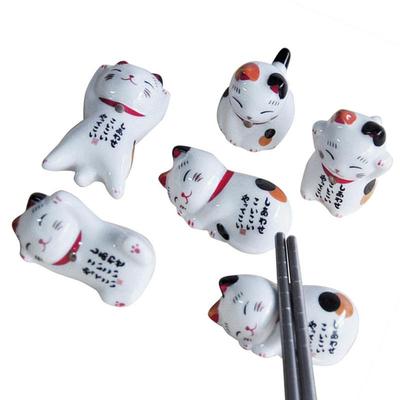 Lucky Cat Chopsticks Rest Household Ceramic Ornament 5Pcs Japanese Style Ceramic Chopsticks Holder Kitchen Craft Home Decor