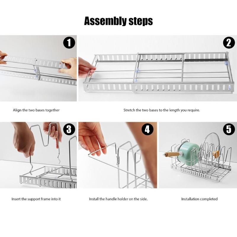 Steel Adjustable Pot Lid Rack Wall Mounted Organizers For Kitchen Storage Solution with Tool Easy Setups for Kitchen Use