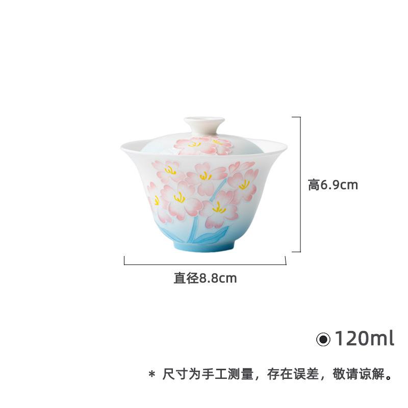 

120ml Hand-painted Jade Mud Water Lotus Gaiwan Vintage Tea Tureen Tea Bowl With Lid Kit Tea Making Cover Bowl Drinkware Craft
