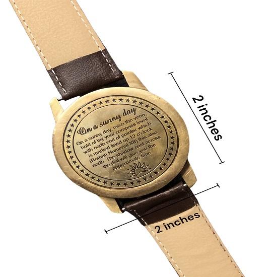 Brass Marine Sundial Leather Strap Stamped Wrist Compass for Navigation Wristwatch