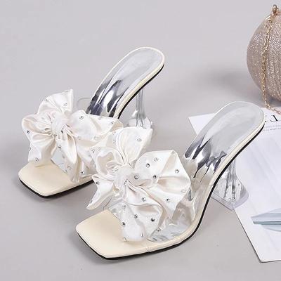 Fashion 2025 Fashion Crystal Bow High Heels Slippers Shoes for Woman Sexy PVC Transparent Sandals Women Slides Open Toe Pumps Blue Black
