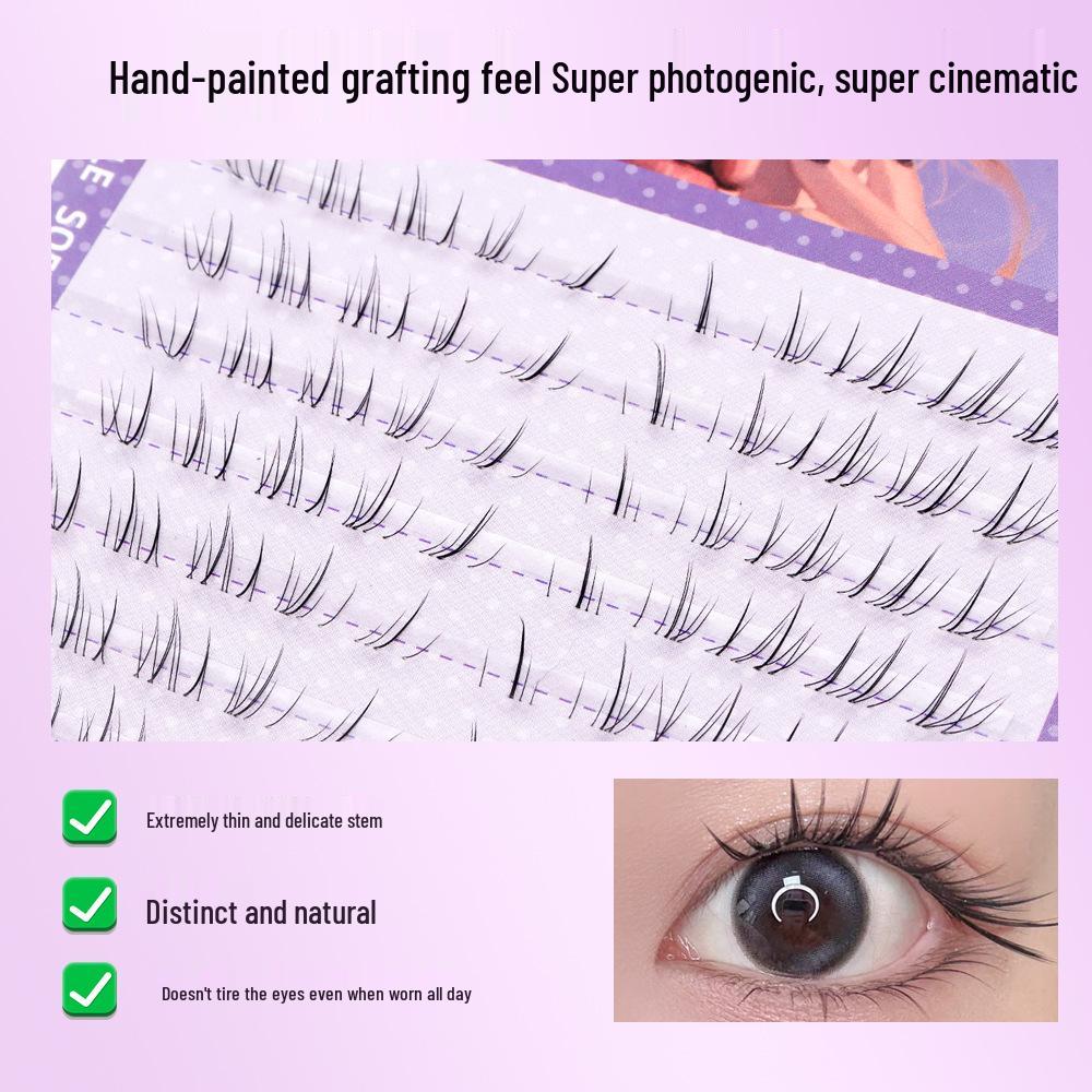 Natural Look Cat's Eye Slanted False Eyelashes: Dense, Hand-Painted, Wild Messy Philtrum Shortening Style