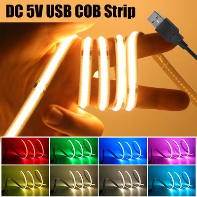 DC 5V USB COB Strip 320Leds/M White/Ice Blue/Pink/Yellow/Pink/Red Flexible Ribbon Rope Night Lamp TV Backlight LED Strip