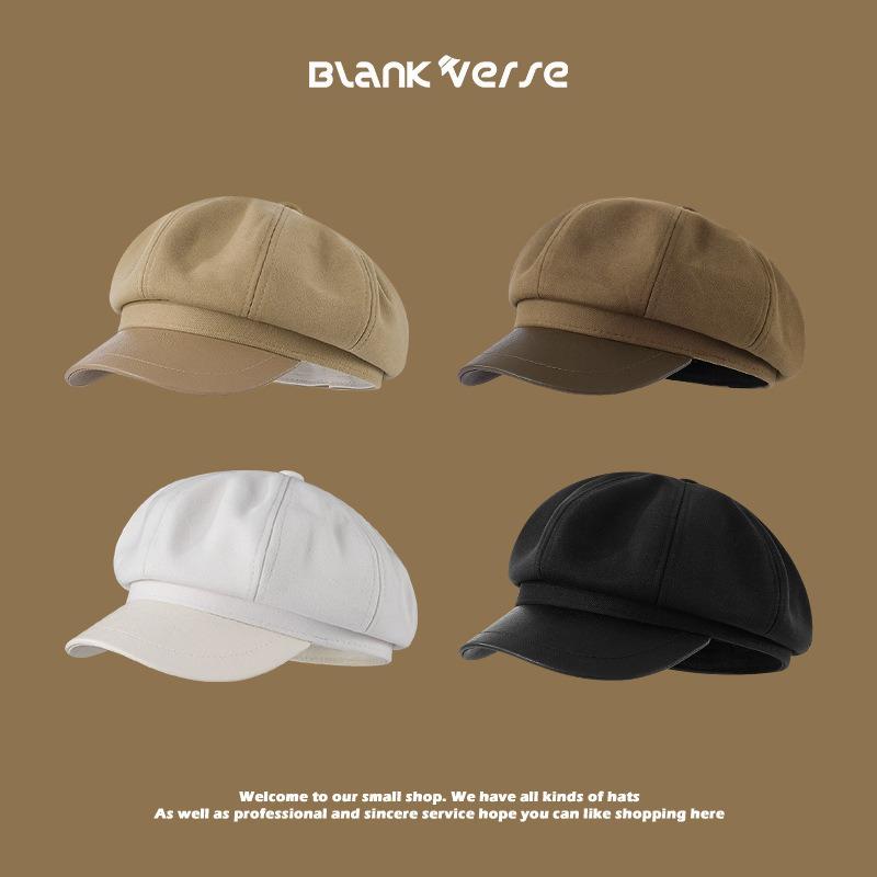 Autumn and Winter Beret Girls Versatile Face Small Octagonal Hat Literary Retro Newsboy Hat Painter Hat