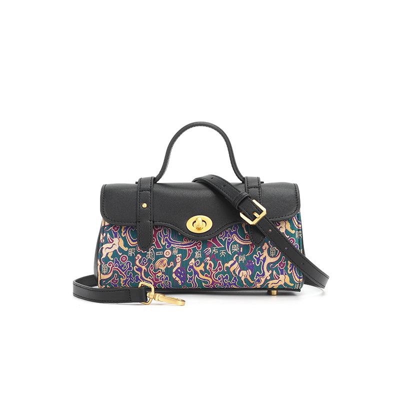

[Intangible Cultural Heritage Famous Zhang Hecai Shu Jin] Baguette Bag Fashion Versatile Textured Leather Women s Bag Crossbody Bag