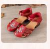 Mode Neue Sandalen mit mittlerem Absatz Frau Sommer Echtleder Schuhe für Frauen bestickte florale Sandale Retro Schuhe mit Absatz Klettverschluss Pumps