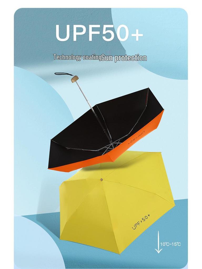 Black Vinyl UV Protection Mini Folding Umbrella - Portable, Full Blackout, Sun Shade Gift.