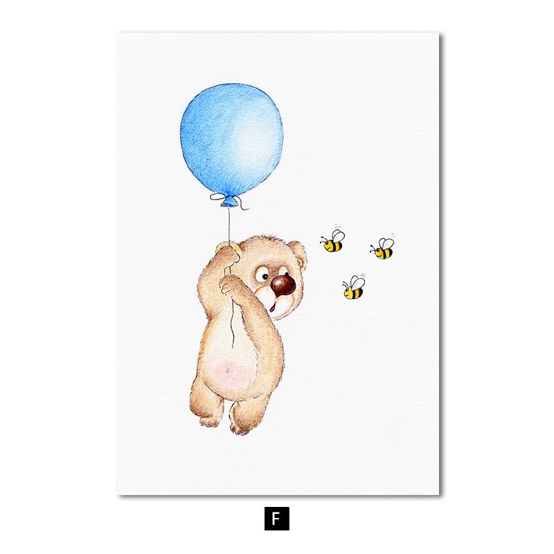 

Воздушный шар с животными, детская настенная живопись на холсте, плакат с принтом, медведь, пингвин, картина, скандинавская детская картина для украшения спальни A4 21x30cm No Frame