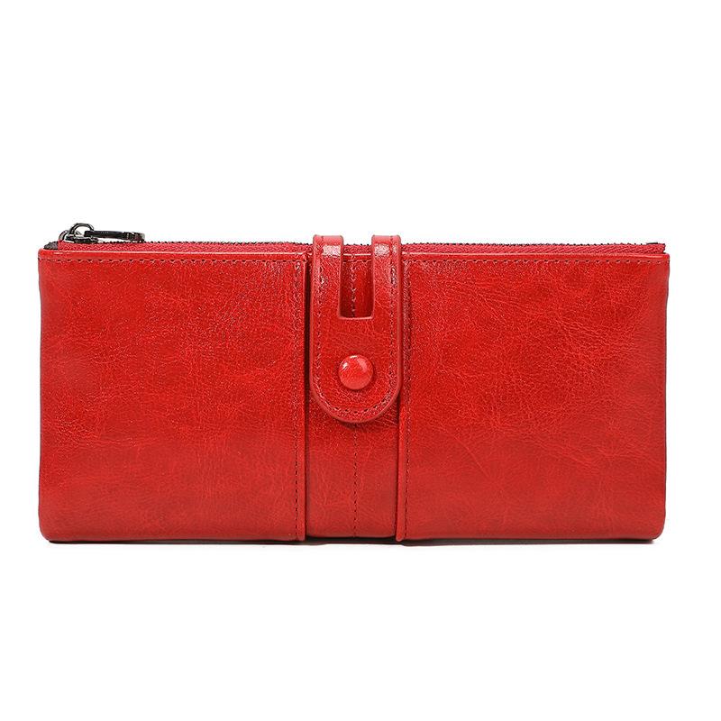 Women's Anti-Magnetic Waxed Leather Vintage Clutch PU Multi-Functional Long Wallet