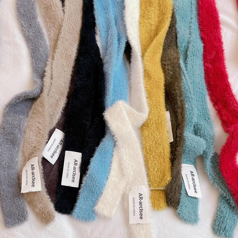 Winter  Solid Color Narrow Long Scarf Female Korean Version Knitted Woolen Scarves Women'S Imitation Cashmere Mohair Scarf
