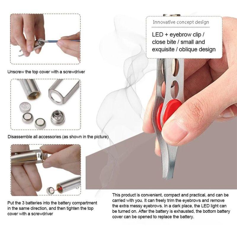 HOMTEC - Stainless Steel Eyebrow Tweezers with LED Light