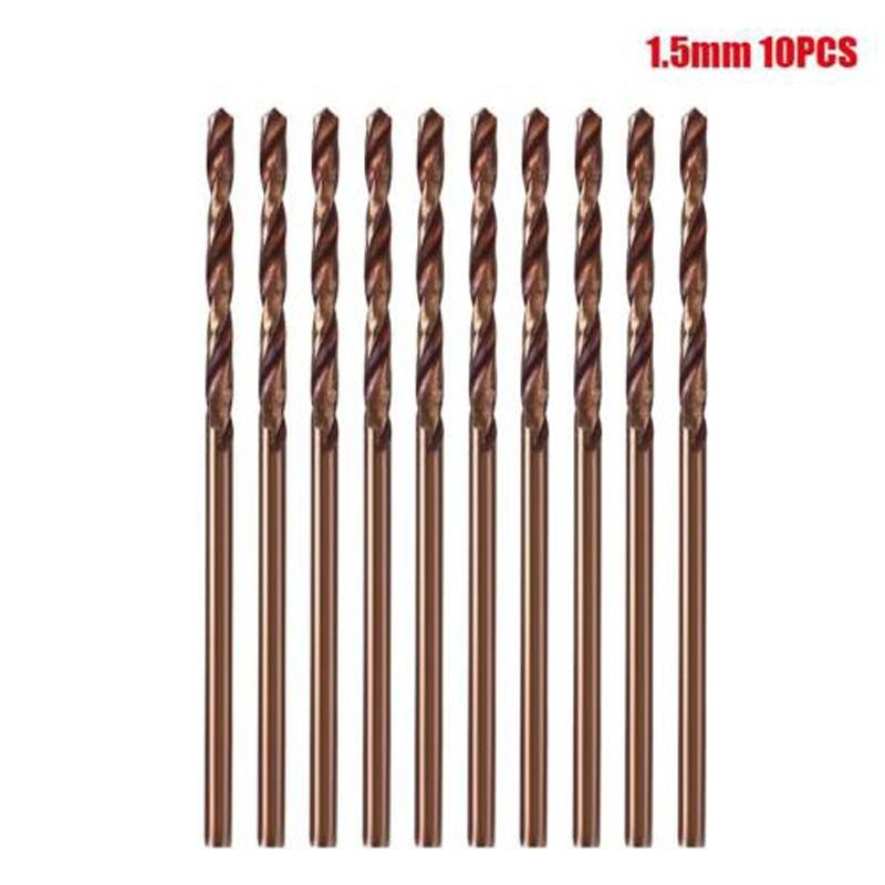 10Pcs 1-3.5mm M35 Round Shank HSS Cobalt-Drill Spiral Drill Bit Parts Kit