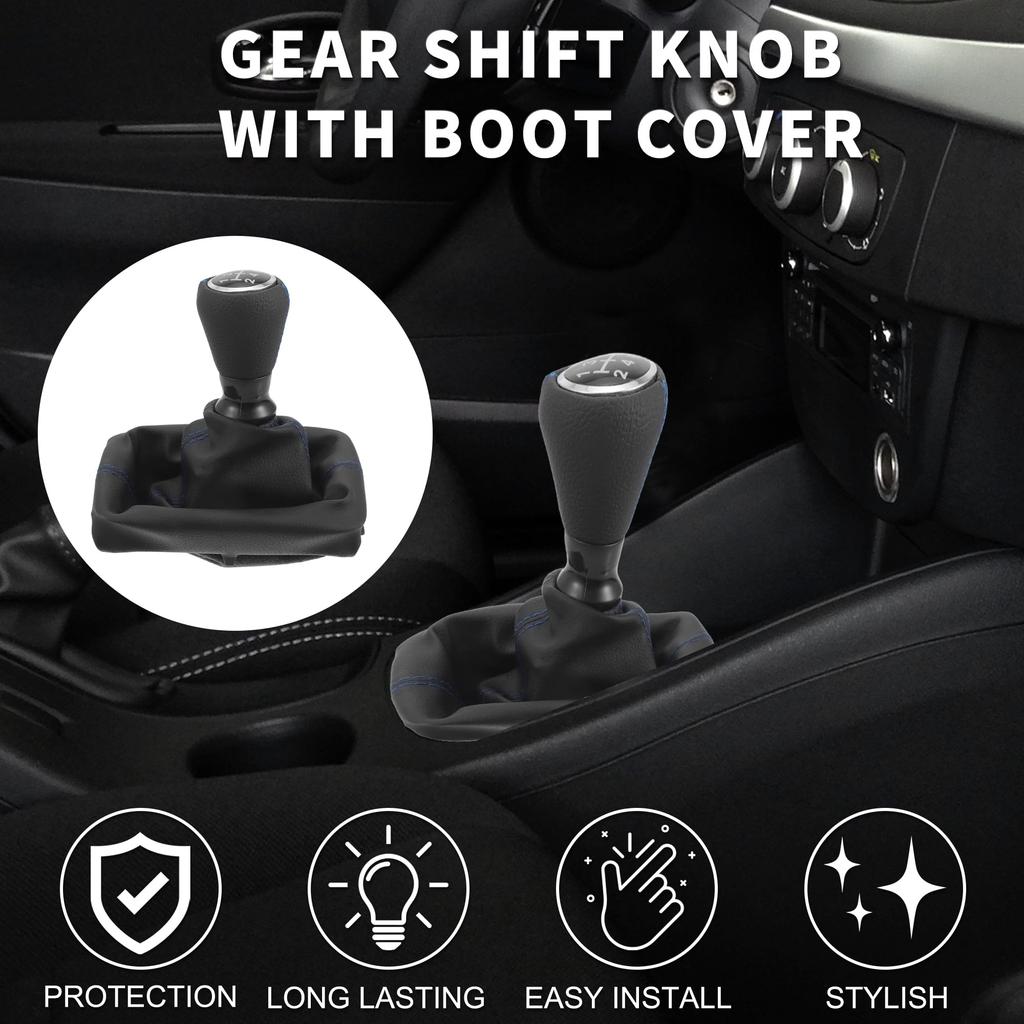 TUCKBOLD Manual Gear Shift Knob Cover for Peugeot Black with Blue Four Leather Cover Included 5-Speed 206, 1pc, Stitching,