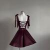 Elegancka Letnia Sukienka na Imprezę z Ramiączkami Spaghetti Fason A-line Seksowna Damska Bez Pleców Modna Mini Sukienka Wieczorowa na Bal Nowa Sznurowana z Wstążką Smukła Odzież