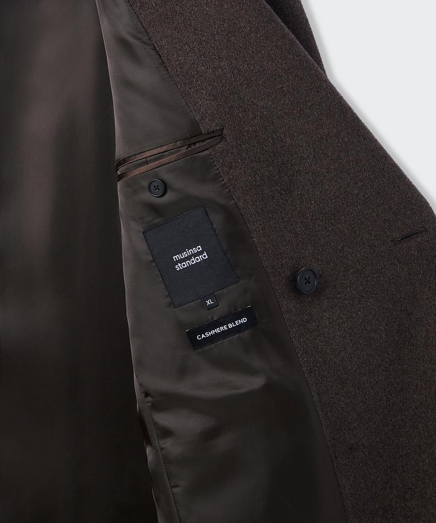 MUSINSA STANDARD Cashmere Blend Daddy Shoulder Double Long Coat [Heather Brown]