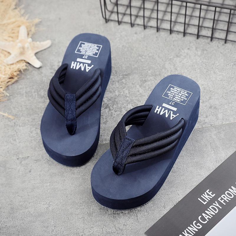 Thick Soled Anti Slip Flip Flops for Women Versatile High Heels Clip On Feet Outdoor Beach Shoes