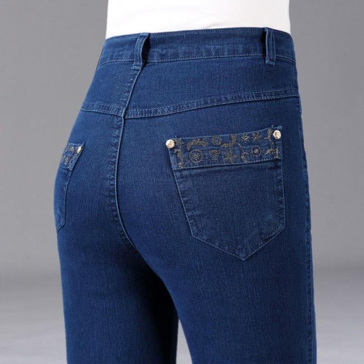 Women High Waisted Loose Straight Leg Denim Pants Casual Spring Autumn Oversized Mother Jeans with Embroidery Pockets