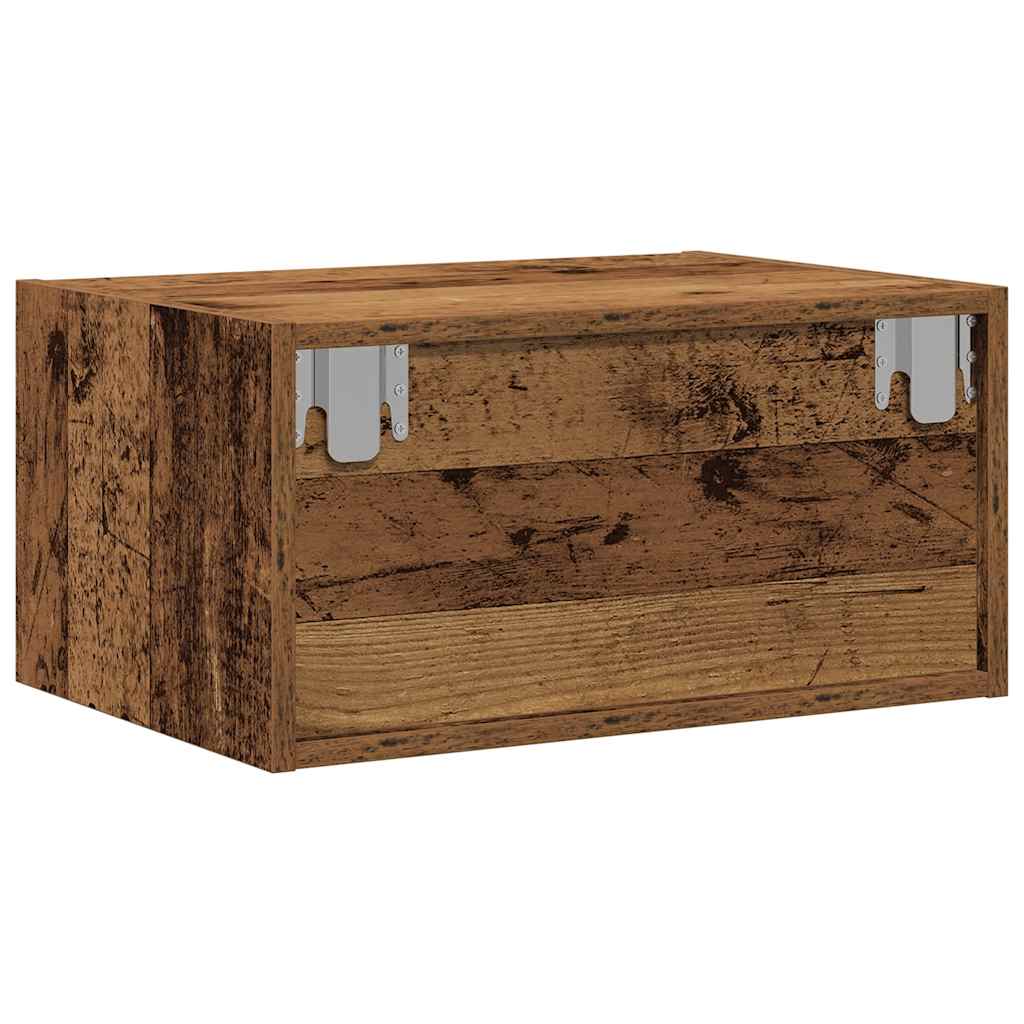 Wall Mounted Nightstand with LED Lights Vintage Wood Look