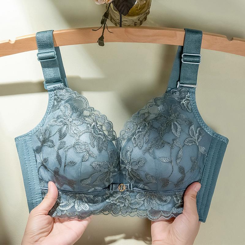 Embroidered Bra Women's Gathering Bra No Steel Ring Bra Adjustable Bra Double Breasted Bra