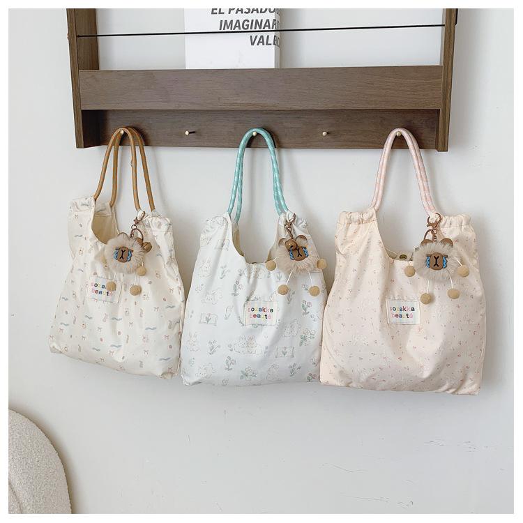 Korean Style Floral Pressed Canvas Tote Bag Large Capacity Women's Shoulder Handbag CLE