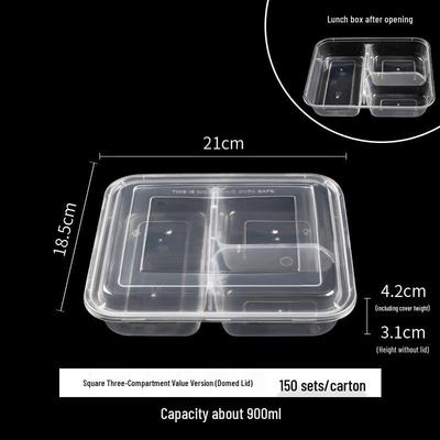 Rectangular 3-Compartment Disposable Plastic Food Containers with Lids