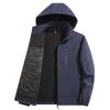 Mens Softshell Jacket With Detachable Hood Waterproof Windproof Outdoor Workwear Multi-Pocket Fall Winter Wear