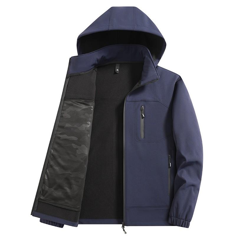 Mens Softshell Jacket With Detachable Hood Waterproof Windproof Outdoor Workwear Multi-Pocket Fall Winter Wear
