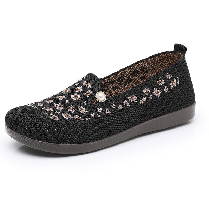 Spring and Summer New Old Beijing Cloth Shoes Women's Flying Woven Breathable Mesh Casual Doudou Shoes One-pedal Flat-soled Leopard Print Single Shoes