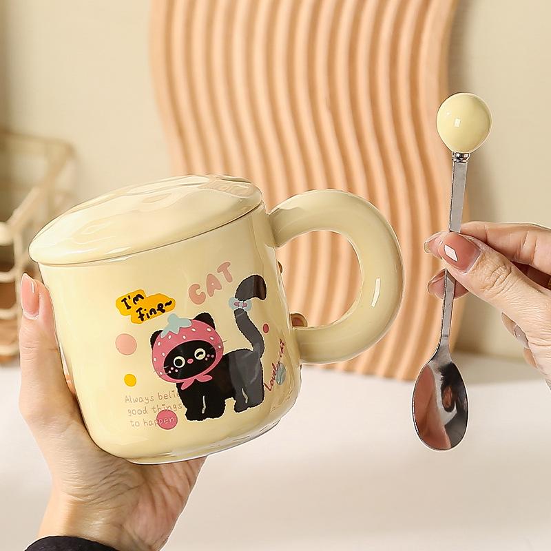 Little Black Cat Cute Creative Elegant Simple Cartoon Mug Three Dimensional Ceramic Cup Cute Souvenir Gift Box Set