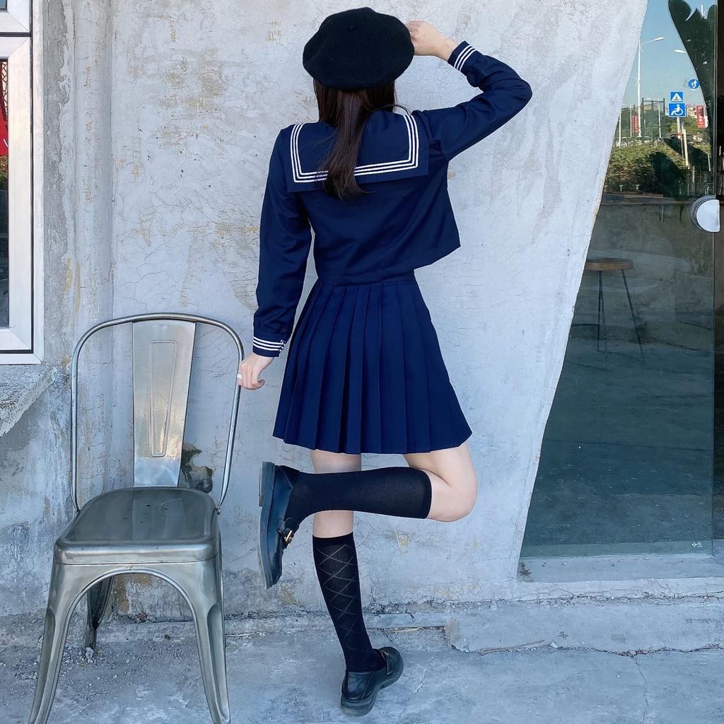 Sailor uniform cosplay long sleeve 8 sizes authentic navy blue JK school uniform high school girl front opening large size [Cosplay Holic] (long