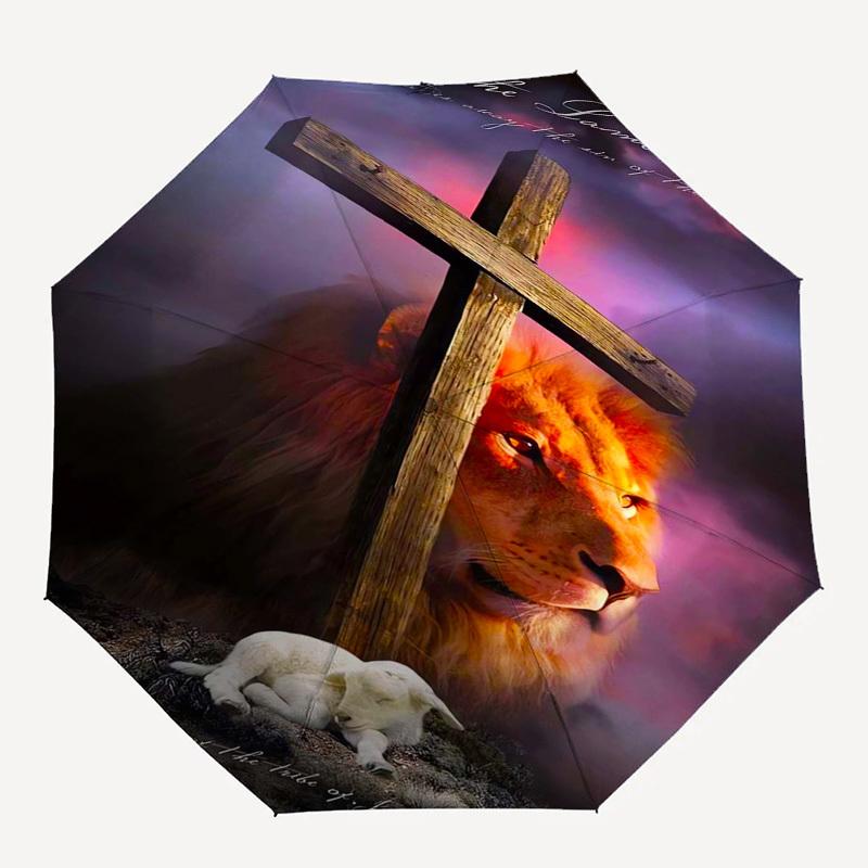 Lamb, Lion Themed Automatic Opening and Closing Umbrella, Compact Travel Umbrella, Lightweight and Portable, Suitable for Beach Commuting Bu