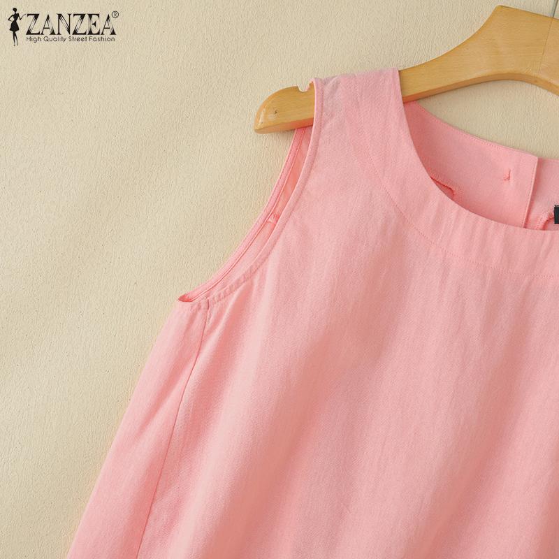 ZANZEA Women Summer Casual Round Neck Loose Sleeveless Tank Tops