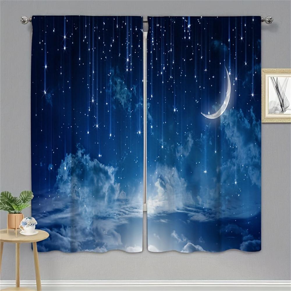 Outer Space Starry Star Stunning Glaxy UniverseWindow Curtains For Living Room Kids Bedroom Bathroom Kicthen Door Home Decor2Pcs