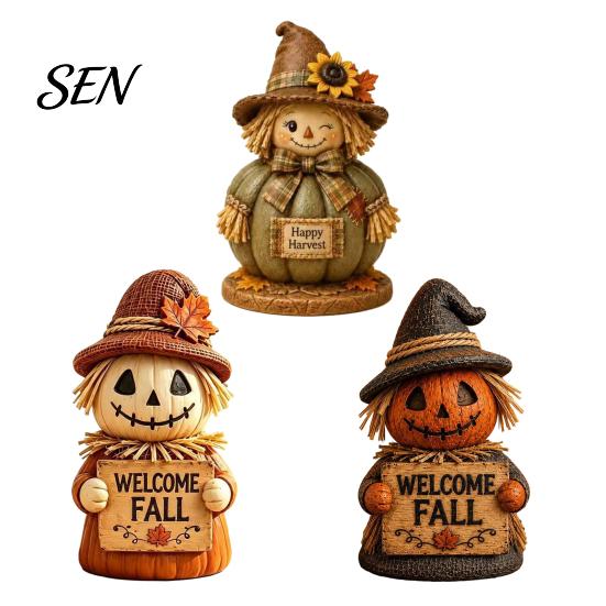 Small Thanksgiving Party Props Fall Scarecrow Figurine, Wooden Pumpkin Statue, Rustic Autumn Indoor Seasonal Accents Harvest Tabletop Decoration