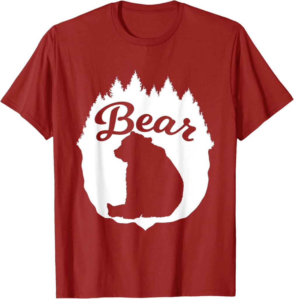 Bärensilhouette Wald Bäume Grafik T-Shirt Lässiges Baumwoll Kurzarm T-Shirt für Herren