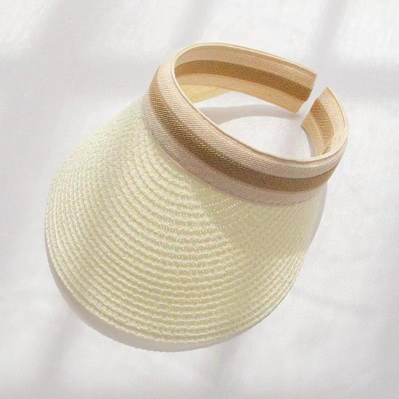 New Summer Raffia Straw Sun Protection Hat Open Top Straw Hat Striped Versatile UV Protection Women s Casual Baseball Cap one size