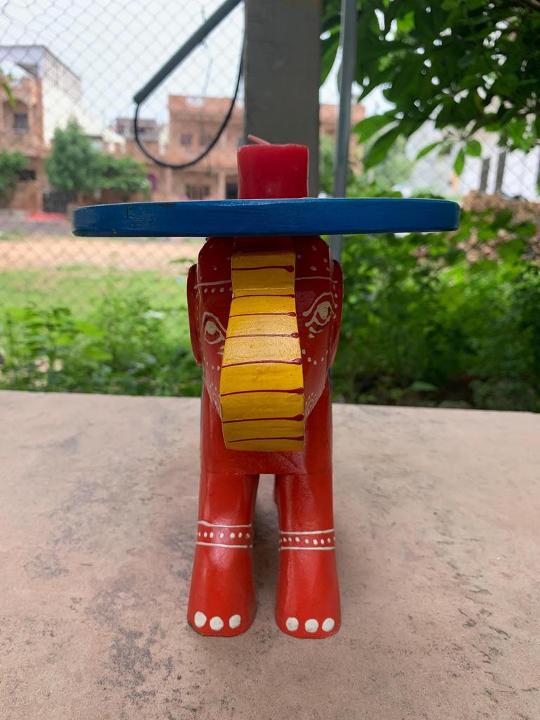 Hand Carved Elephant Stool: Wooden Antique Chowki Indian Decor