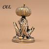 Brass Pumpkin Monsters Ornaments Solid Figurine, Distressed Statue, Vintage Skeleton Halloween Table Decorations Sculpture for Home Office Holiday