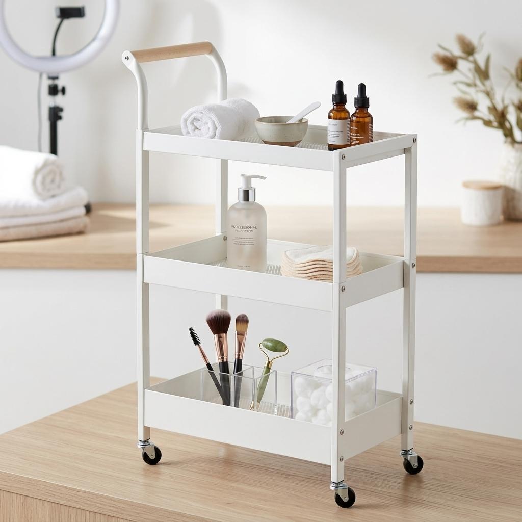 Hairdressing Trolley Cosmetic Spa For Salon Shelves Mobile Shelf On Wheels For Salon White