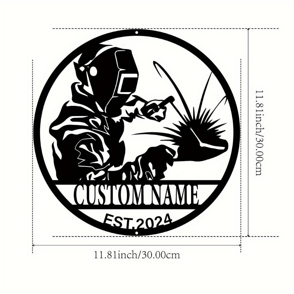 1pc Customizable Artisan Metal Wall Sculpture Sign, Personalized Name Engraved Rustic Iron Figure for Home Office Patio, Unique Gift for Welders