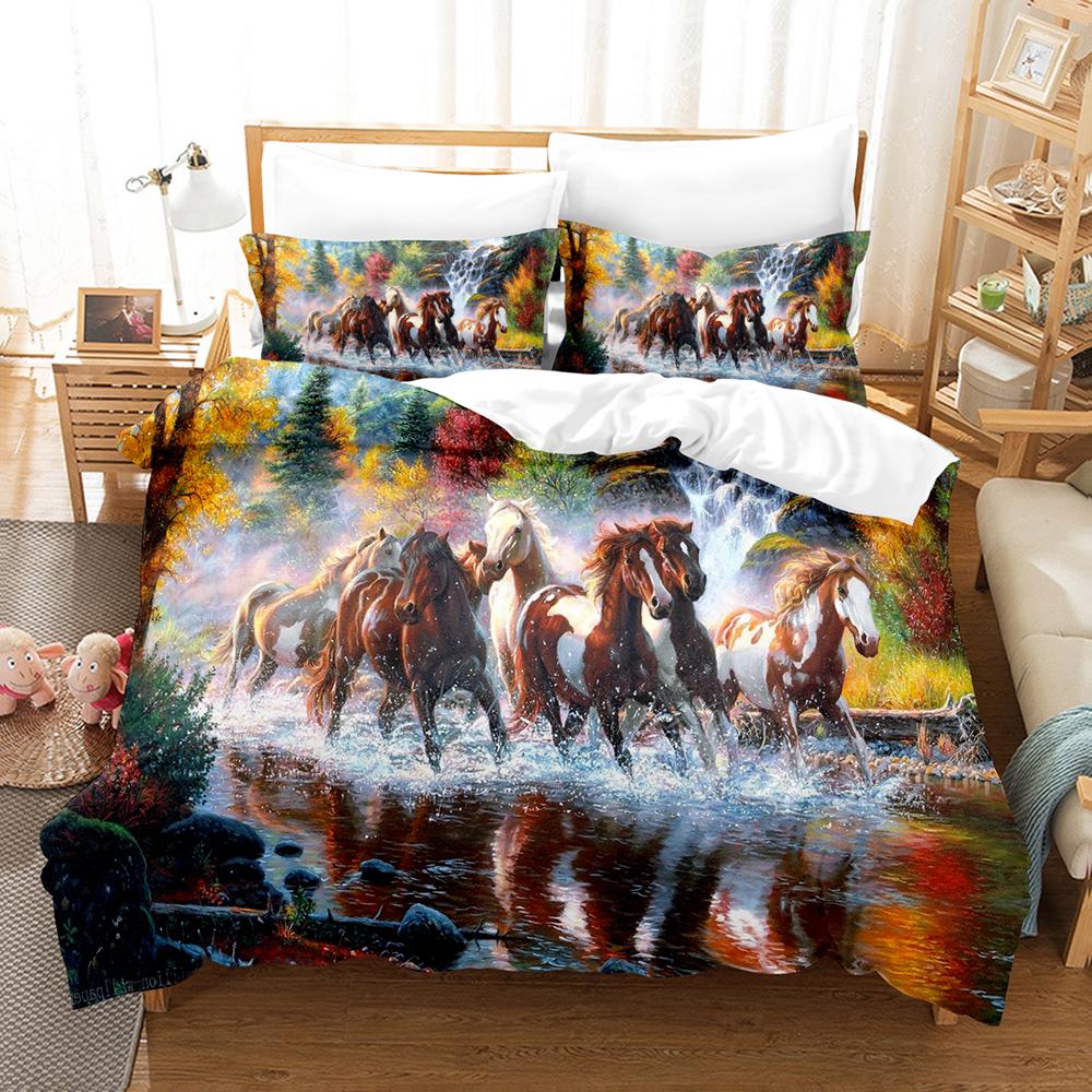 Polyester Comfortable White Horse Pattern Duvet Cover Set With Duvet Cover And Pillowcases King Queen Twin Sizes For All Ages