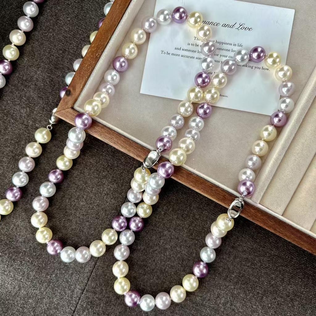 Vintage High Quality Maillard Color High Quality Strong High Gloss Imitation Pearl Necklace Collarbone Chain