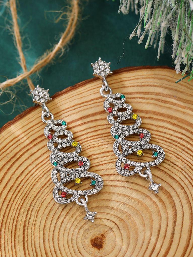 Colorful Light Luxury Christmas Tree Diamond Stud Earrings for Women