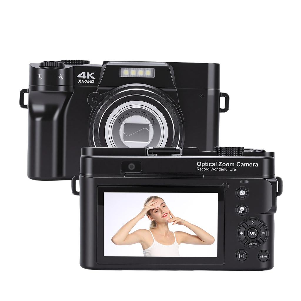 4K Digital Camera 12X Optical Zoom WIFI 75MP Portable Auto   Compact Camera for Travel