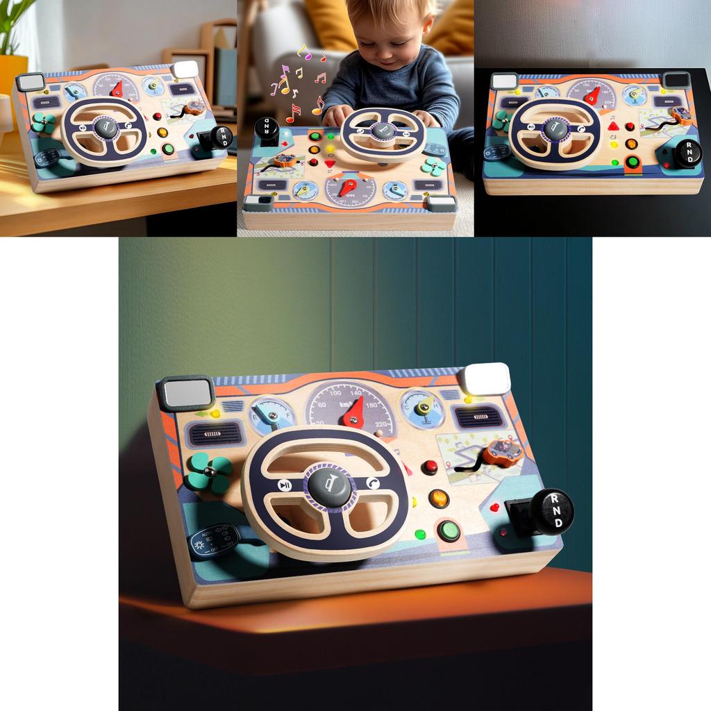 Busy Board Toy For Kids With Wooden Steering Wheel Learning Playset For Early Education