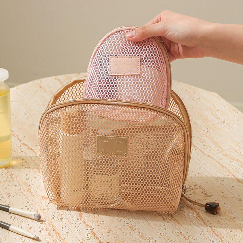 Solid Color Mesh Cosmetic Bag S/M/L Cosmetic Accessories Organizer Toiletry Storage Bag  Lipstick